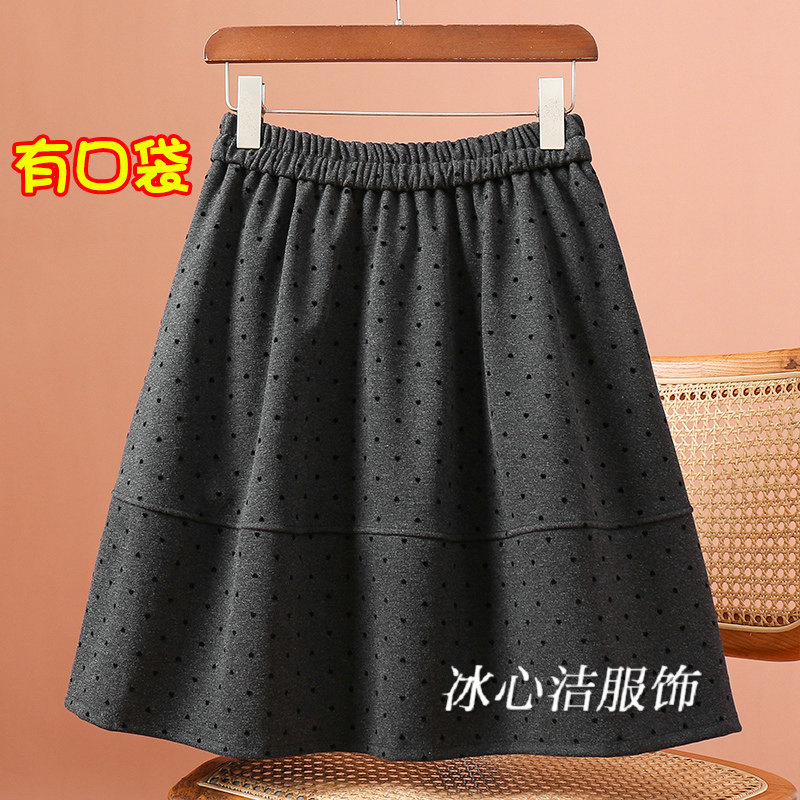 秋冬加厚复古灰色波点毛呢半身裙女短裙女冬季新款口袋A字蓬蓬裙