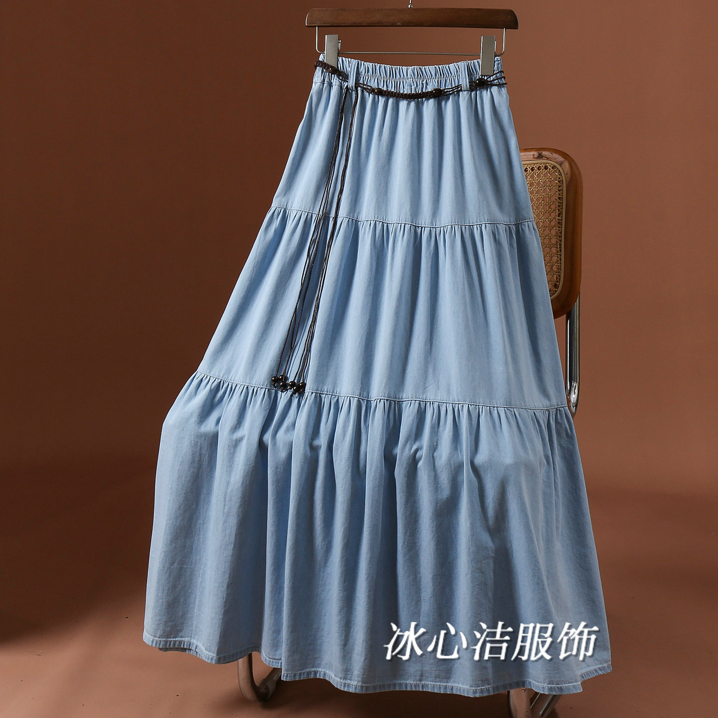 设计感绑带牛仔半身裙女夏季2026新款高腰显瘦中长款裙子蛋糕裙
