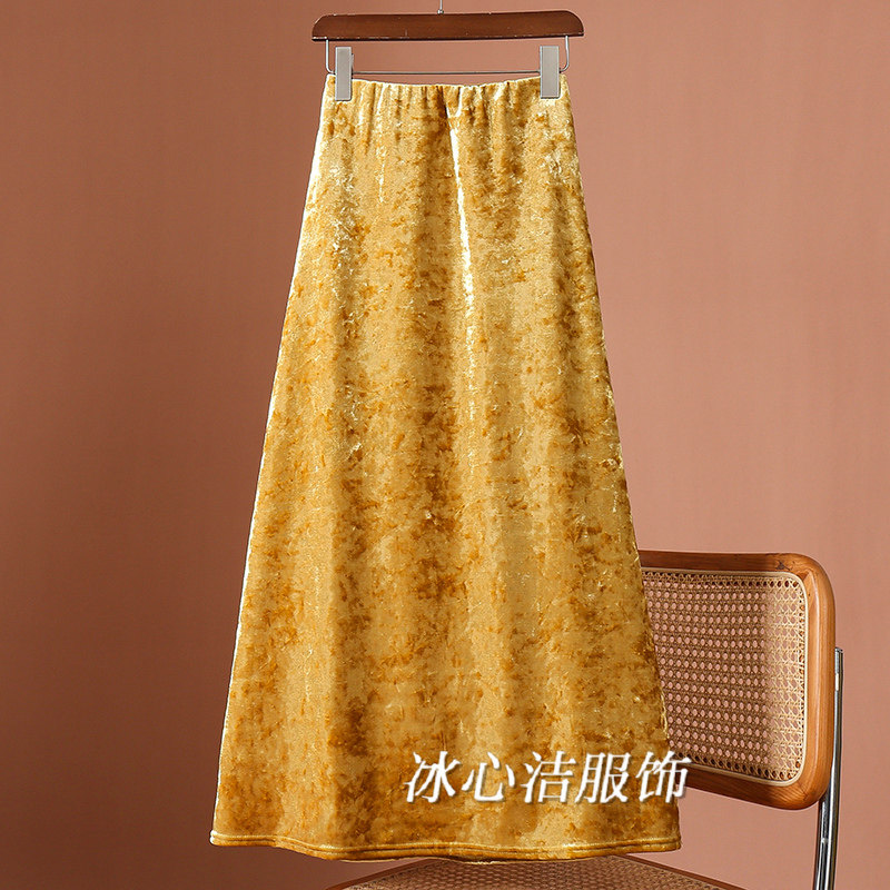 秋冬款加绒加厚金丝绒半身裙女2026新款好看粉色的a字裙长裙半裙