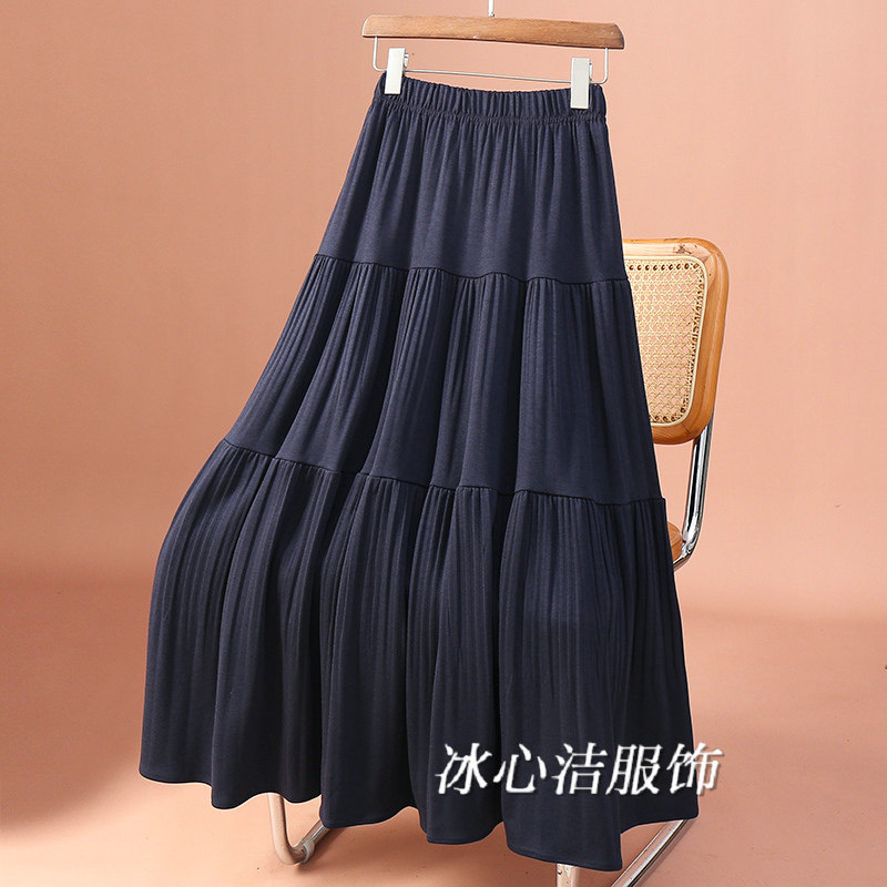 法式大摆百褶长款半身裙女秋季2025新款高腰垂感显瘦黑色裙子长裙