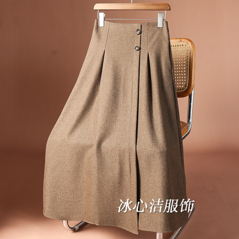高腰显瘦不规则半身裙女2025秋冬新款仿毛呢中长款裙子长裙半裙
