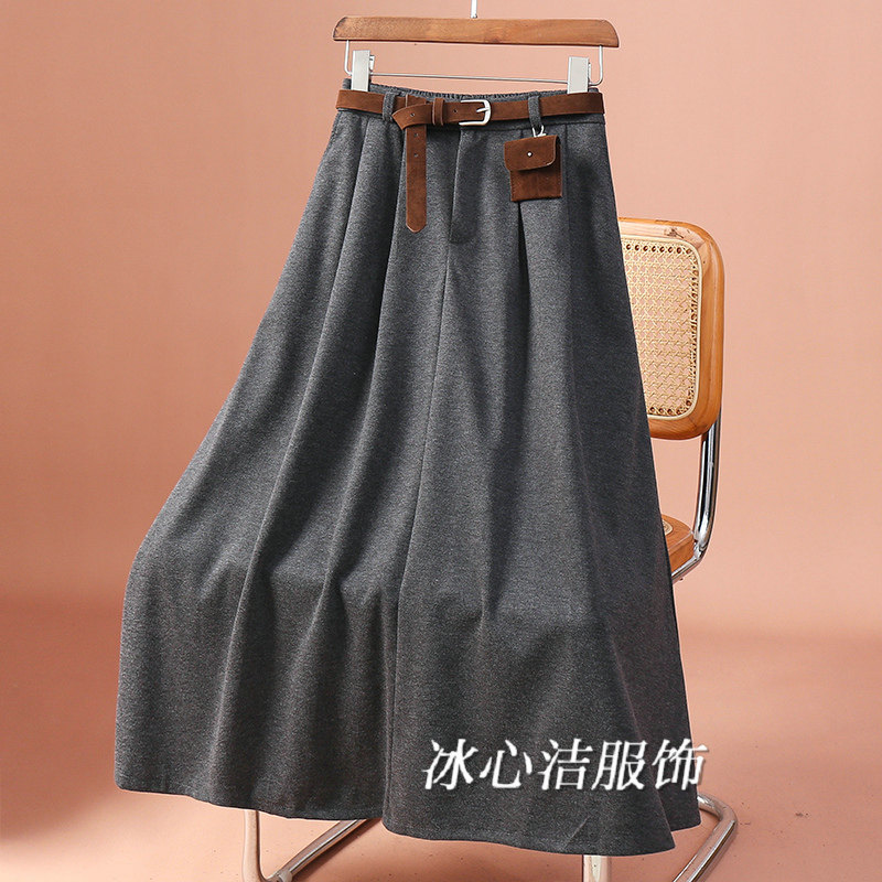 高级感灰色设计感加厚毛呢半身裙女秋冬2025新款中长款裙子长裙