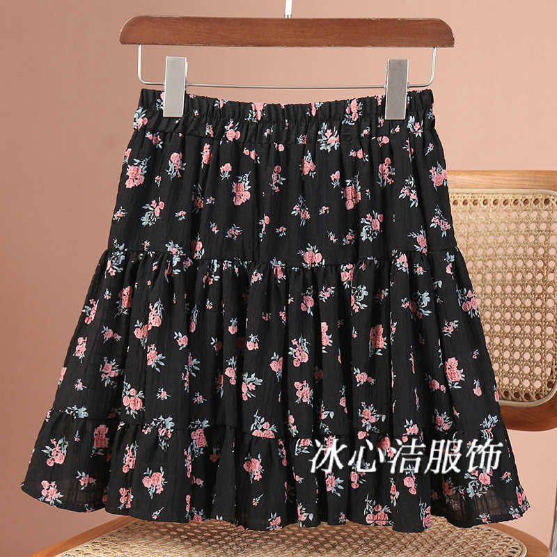 夏天薄款碎花荷叶边蛋糕半身裙女夏季新款小个子高腰显瘦裙子短裙