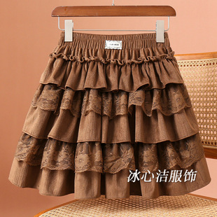 冬季蕾丝花边层层蛋糕裙短裙半身裙女秋冬2025新款荷叶边蓬蓬裙子