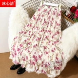 Розовая летняя шифоновая юбка, цветочный принт