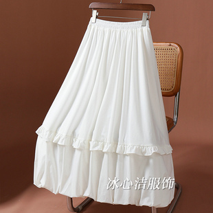设计感木耳边拼接花苞蓬蓬半身裙女2026春季新款小个子白色裙子