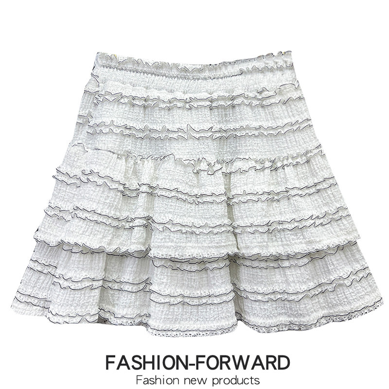 白色蕾丝荷叶边短裙蛋糕裙半身裙女秋冬2025新款a字蓬蓬裙子伞裙