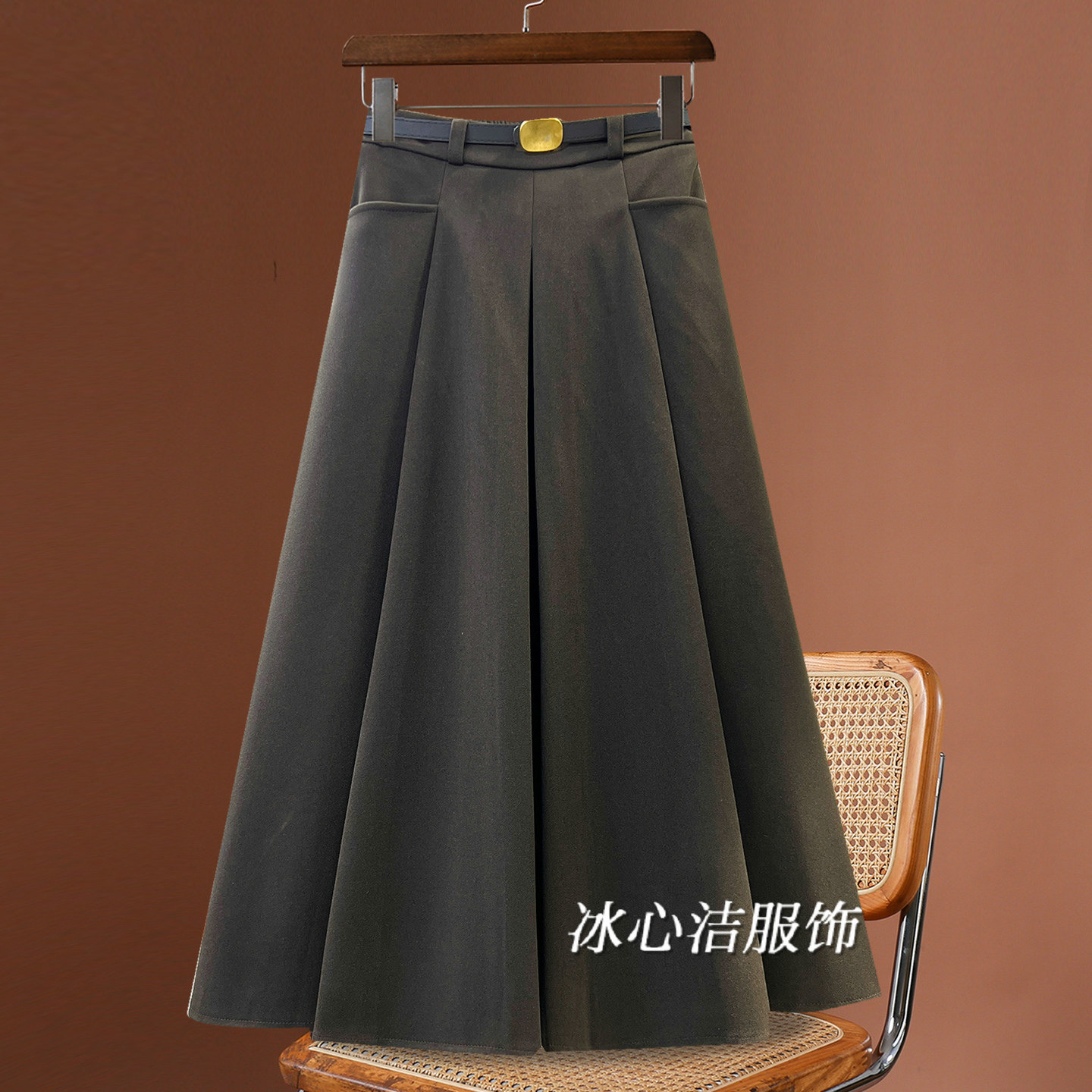 学院风高腰A字百褶半身裙女