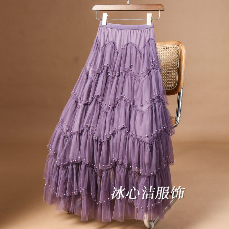 2025新款重工紫色纱裙蛋糕半身裙