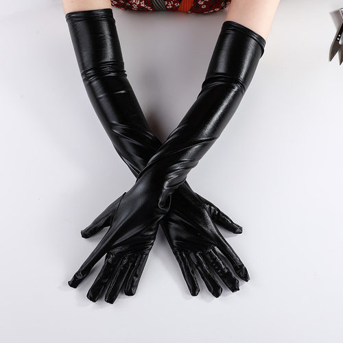 性感漆皮手套cosplay紧身加长款手套 亮皮涂层 DS钢管舞表演手套
