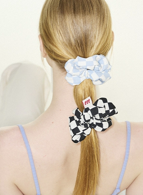 Monote现货韩国funfromfun清新棋盘格ins风百搭大肠发圈发饰