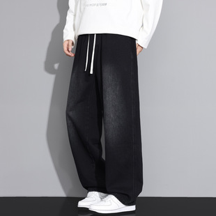 秋冬季直筒牛仔裤男孩高中初中学生加绒加厚青少年大童阔腿男裤子