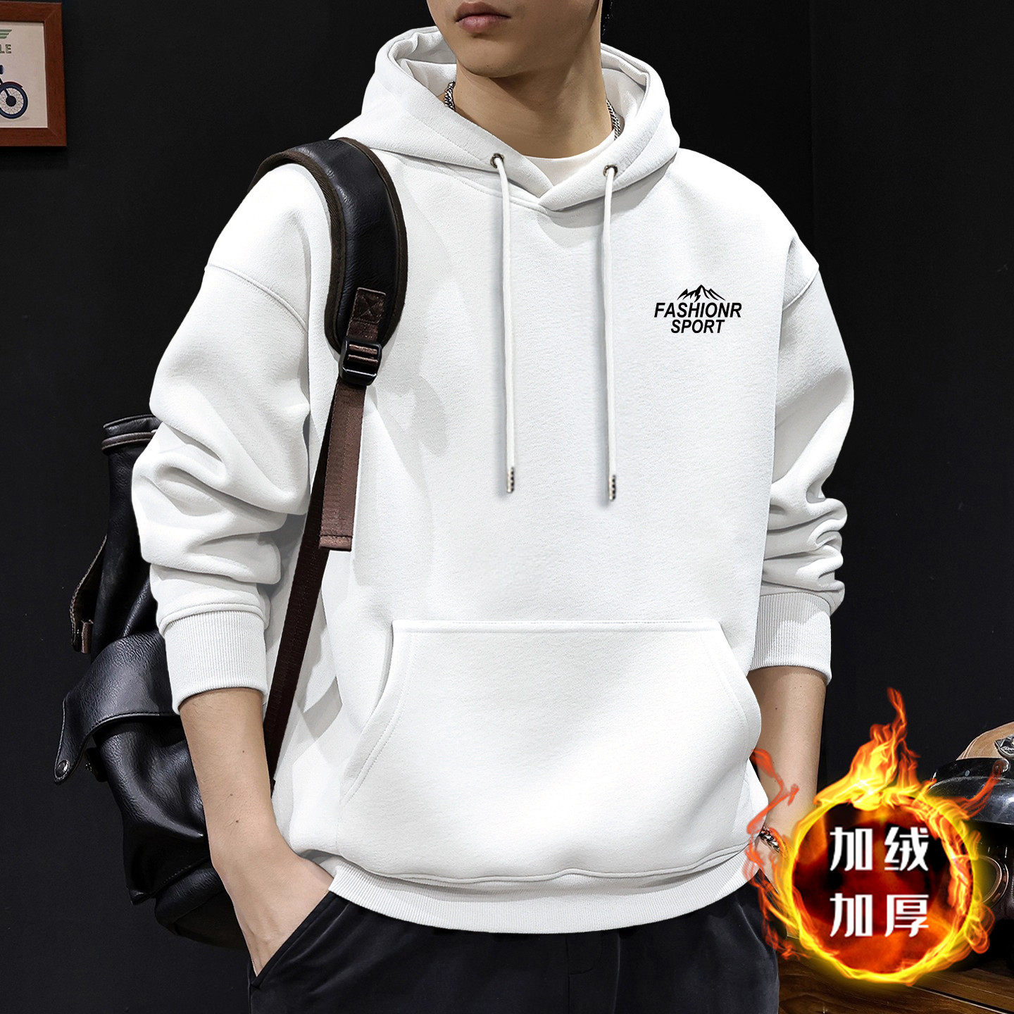 ins美式复古加绒连帽卫衣男秋冬潮牌街头风字母印花宽松情侣外套