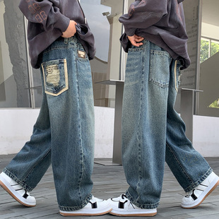 男童牛仔裤春秋中大童宽松裤子2025新款儿童秋装男孩帅气潮时髦酷