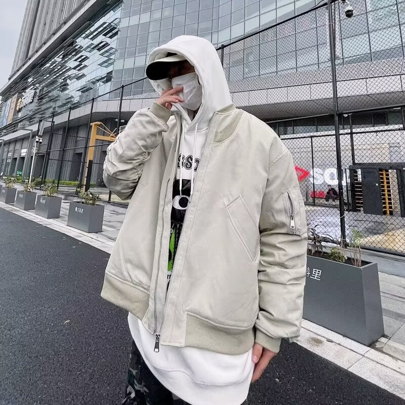 美式复古棒球服潮牌小众工装外套男春秋款ma1机车飞行员夹克
