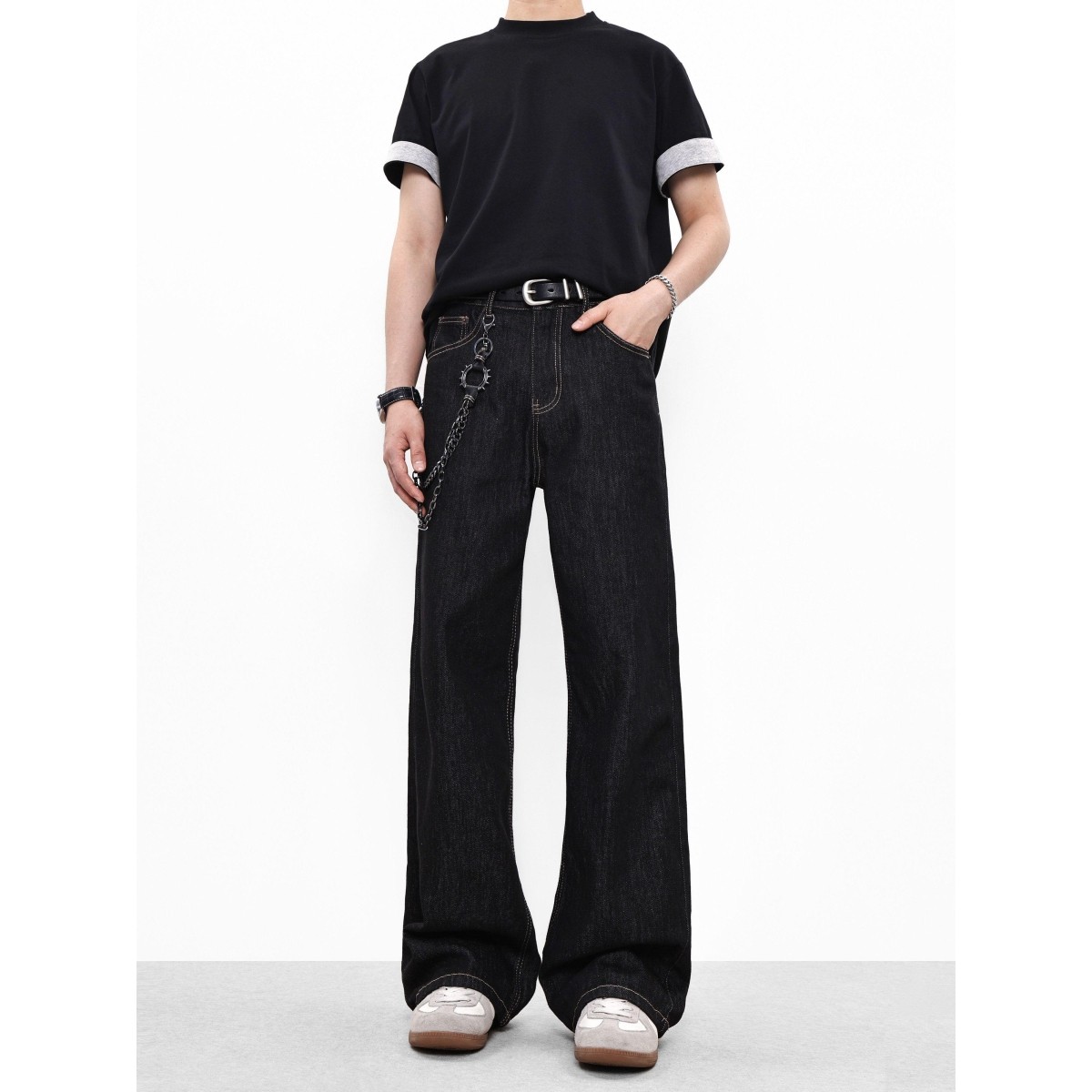 原牛丹宁黑色直筒牛仔裤男女同款微喇显瘦垂感休闲长裤子cleanfit,男装,牛仔裤,淘宝优惠券,粉丝福利购,淘宝优惠卷