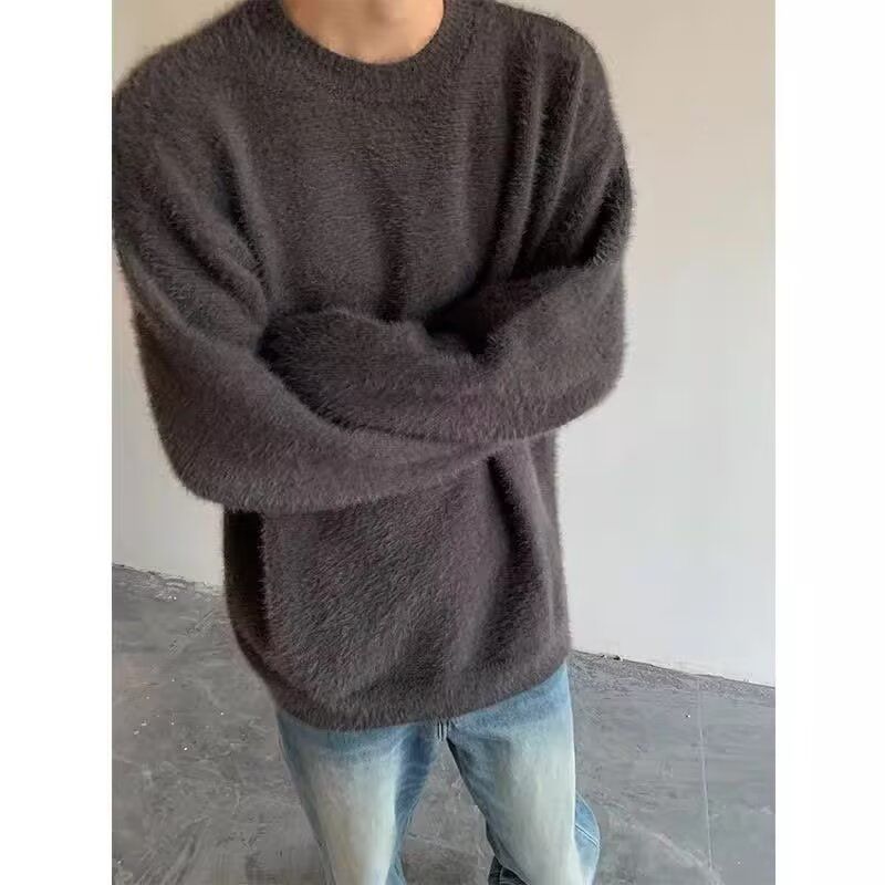 Y2K秋季新款开衫毛衣美式复古休闲慵懒风V领针织衫男情侣纯色外套