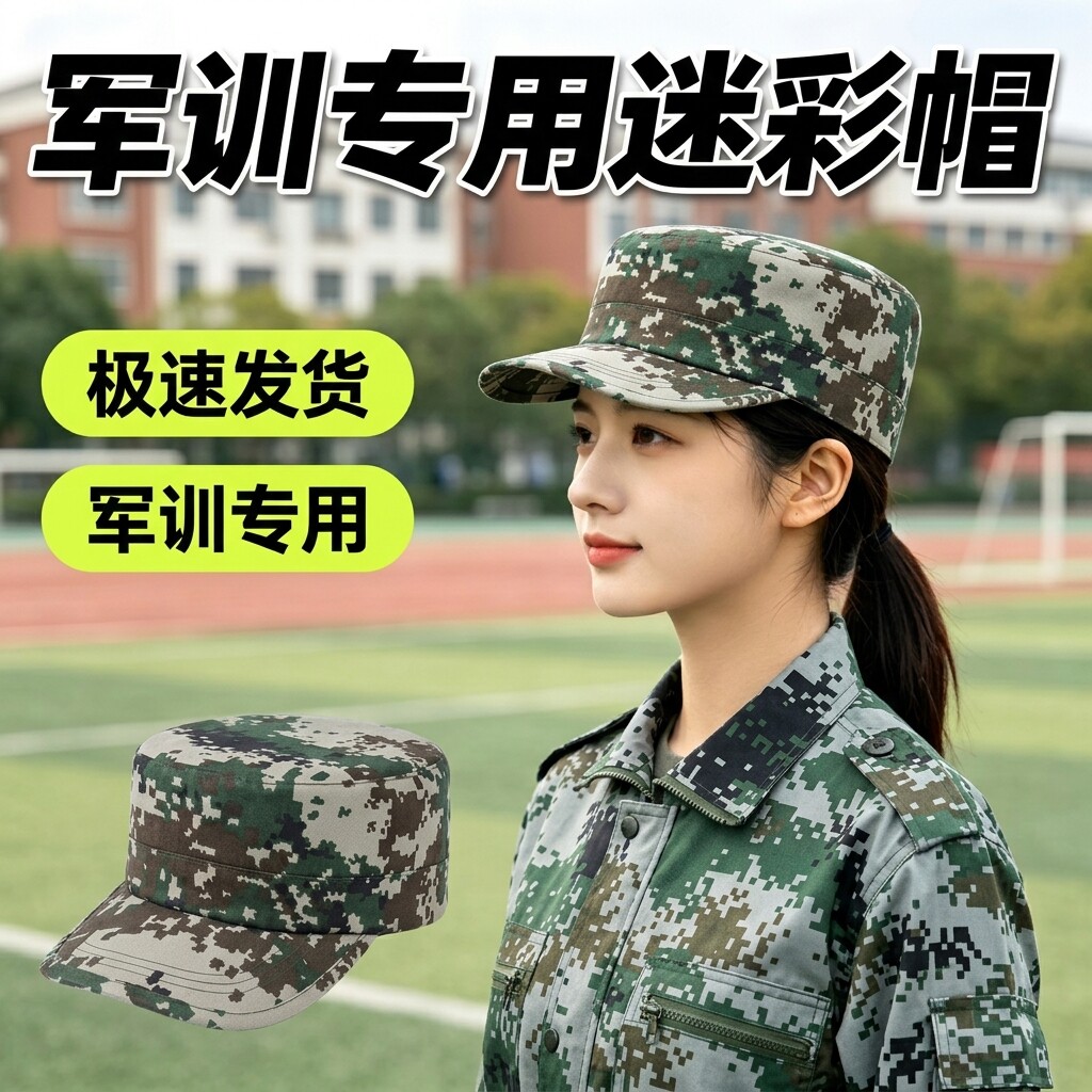 军训迷彩帽学生男女户外遮阳平顶鸭舌帽防尘帽劳保工作从林军训帽