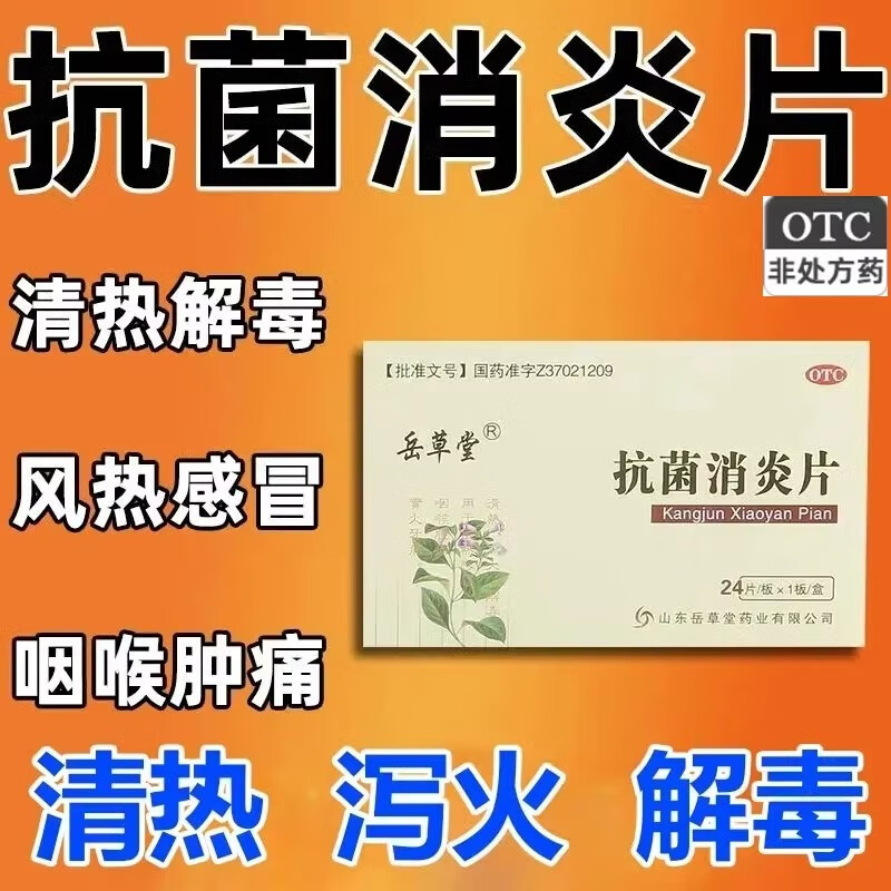 【岳草堂】抗菌消炎片0.5g*24片/盒咽喉肿痛风热感冒感冒清热解毒