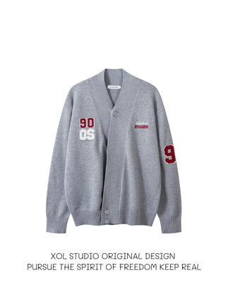 XOL 美式复古痞帅道袍开衫毛衣男女宽松慵懒风简约休闲纽扣针织衫