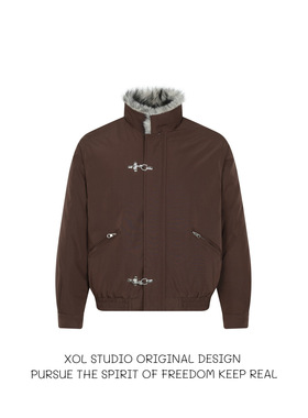 XOL 美式复古飞机扣座山雕毛领棉服男冬季加厚保暖短款棉衣外套潮