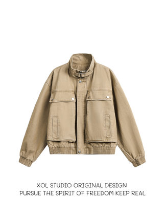 XOL 美式复古洗水工装风底特律夹克男生宽松酷帅硬汉穿搭短款外套