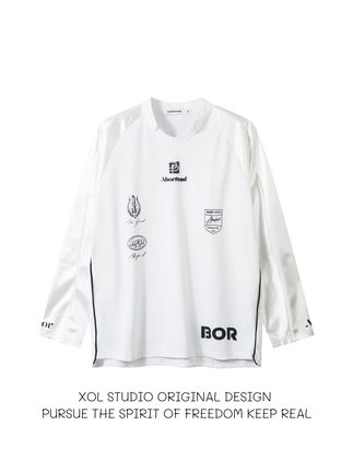 XOL 美式街头潮流V领长袖运动球衣男女小众设计感个性宽松卫衣ins