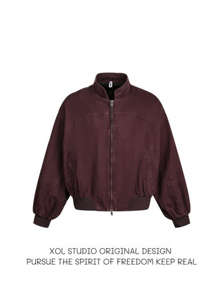 XOL 日系复古做旧水洗拼接立领棒球服外套男女宽松短款飞行服夹克