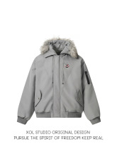 XOL 原创冬季美式复古冲锋派克服毛领棉服男宽松加厚保暖工装外套