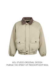 XOL 美式小众设计感可拆卸毛领棉服男复古羊羔毛棉衣痞帅工装夹克