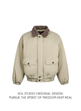 XOL 美式小众设计感可拆卸毛领棉服男复古羊羔毛棉衣痞帅工装夹克