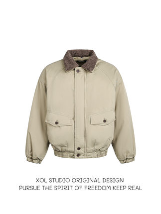 XOL 美式小众设计感可拆卸毛领棉服男复古羊羔毛棉衣痞帅工装夹克