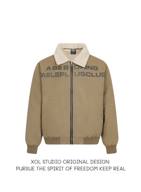 XOL 美式潮牌复古翻领拼接工装棉衣外套男女冬季宽松加厚保暖棉服