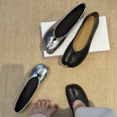 原版 爆裂纹银色猪蹄芭蕾舞浅口单鞋 定制tabi分趾鞋 女2025春夏新品