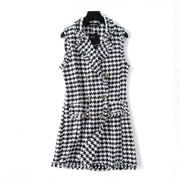 Phong cách Anh retro đôi ngực viền không tay màu đen và trắng dệt áo len dài vest mùa thu vest nữ - Áo vest