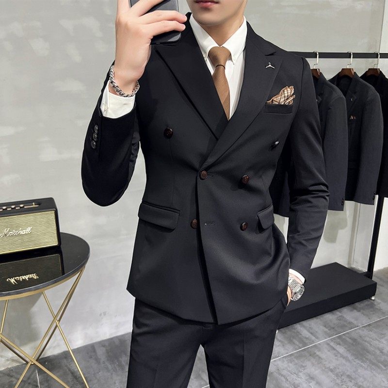 秋冬季新款双排扣大码西服套装男士感结婚新郎礼服修身西装1212n
