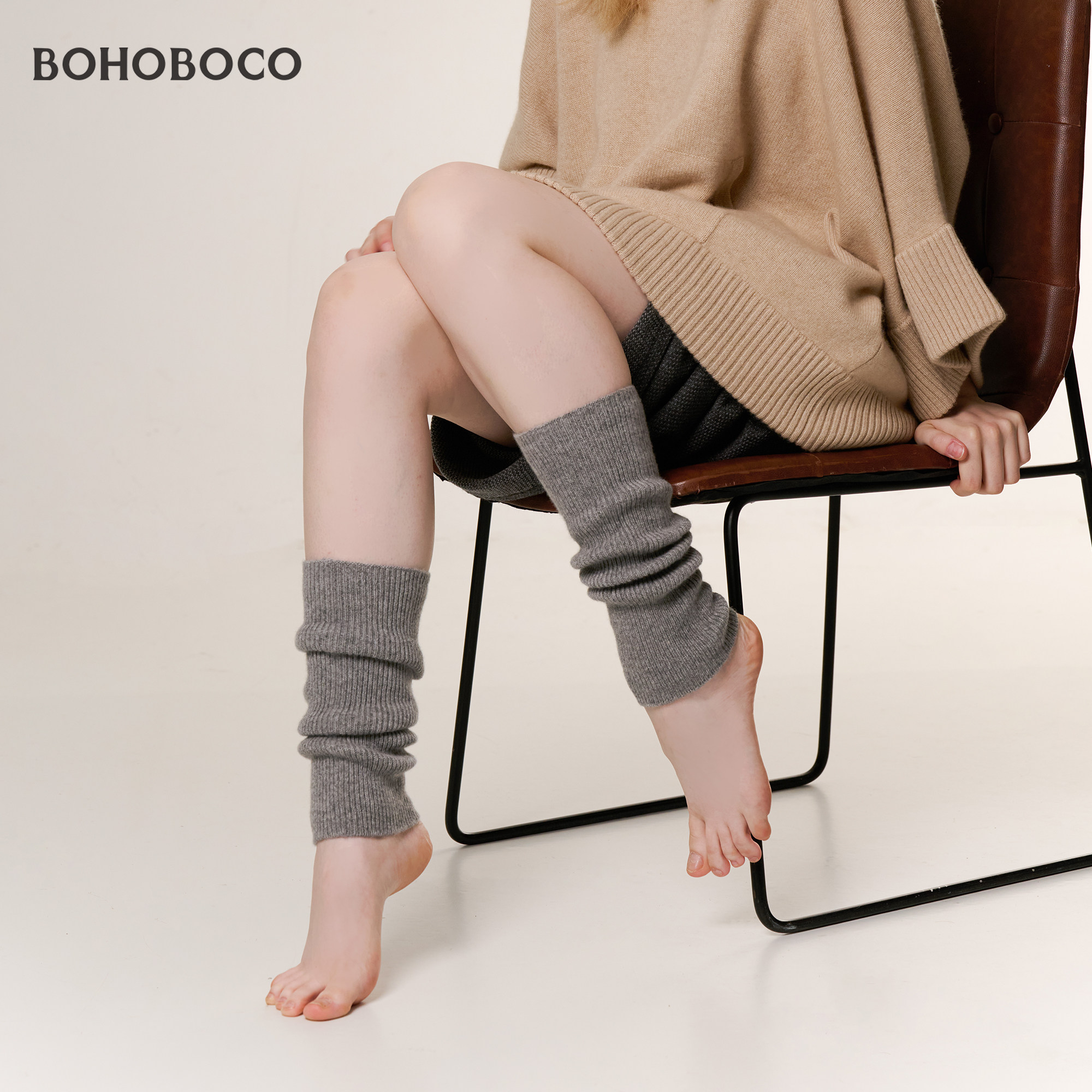 纯山羊绒针织秋冬保暖中筒袜