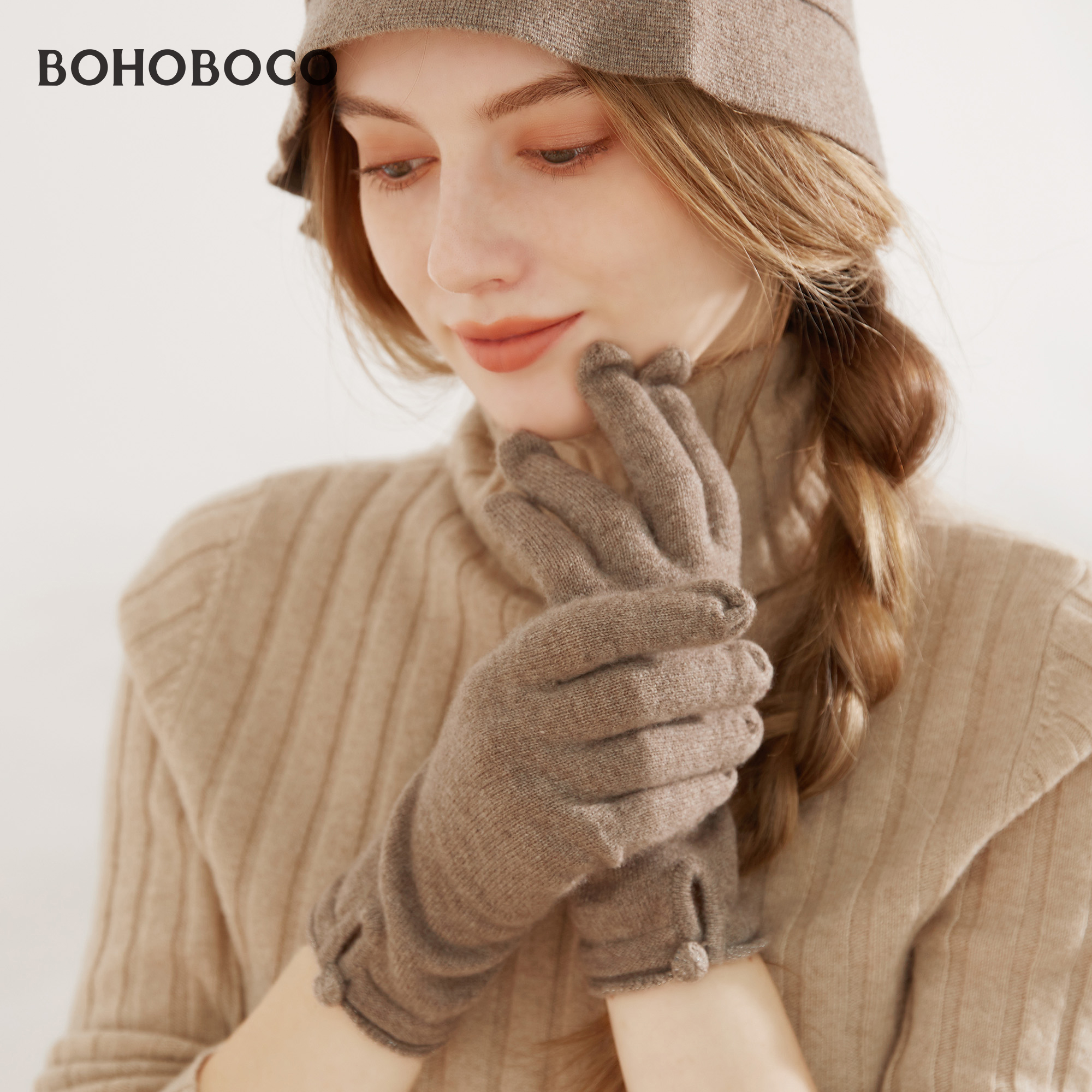 100%羊绒触屏手套女冬保暖送礼盒