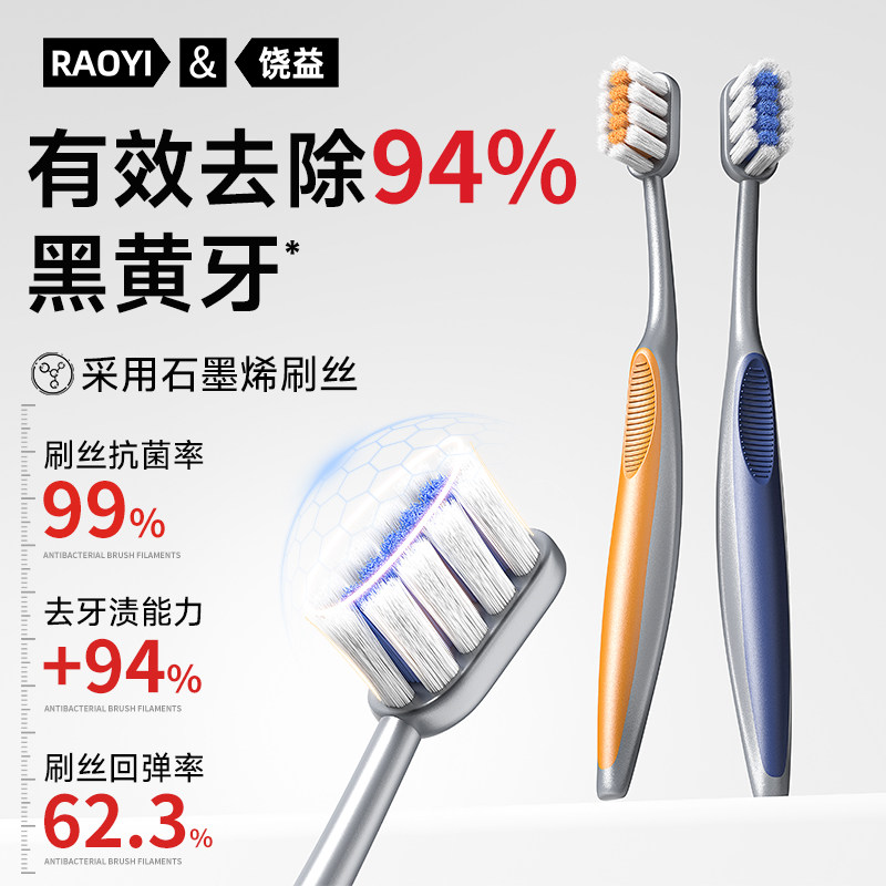 RAOYI高档硬毛牙刷男士专用成人中硬毛强效去渍超硬耐用独立包装