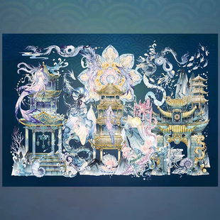沐瑶&李富贵1.0四海殿贝壳光手账造景贴系列微缩场景DIY景观贴画
