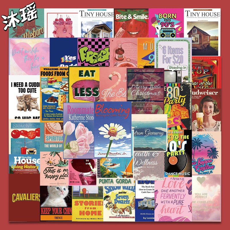 40张90年代复古杂志封面涂鸦贴纸日记本封面装饰ipad手机壳贴画