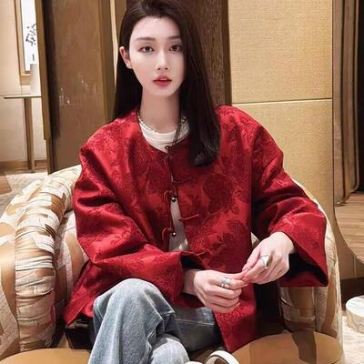 本命年中式改良拜年女春国风过年厚新唐装外套红色龙年高端UNMUN