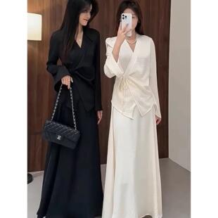 中式mm微胖裙女显瘦高级外套长袖感大码春装半身裙套装气质新新款