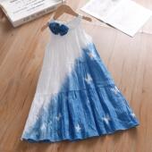 夏季 扎染法连衣裙风亲子吊带裙云南古新海边 挂脖度假女童儿童无袖