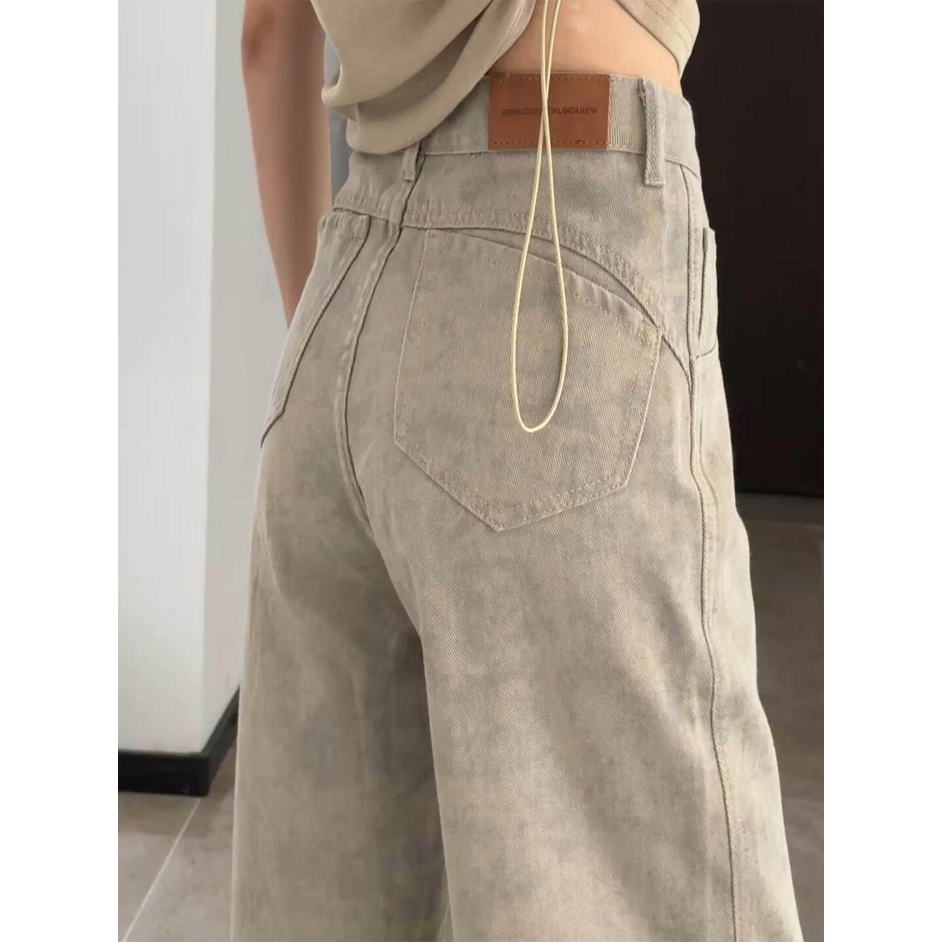 mm直筒女款扎染裤子宽松阔腿裤显瘦大码胖身材梨形牛仔裤2026新款