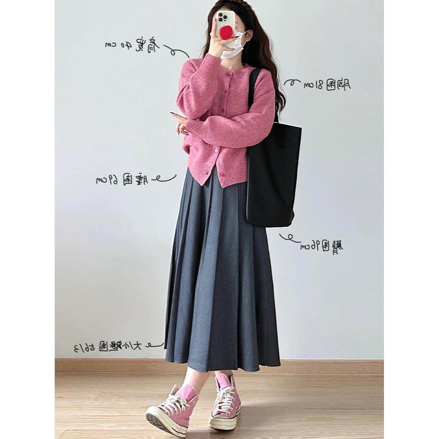 妹妹灰色西装百褶裙春季胯胖裙梨型显瘦mm身材字女半身裙高腰a遮