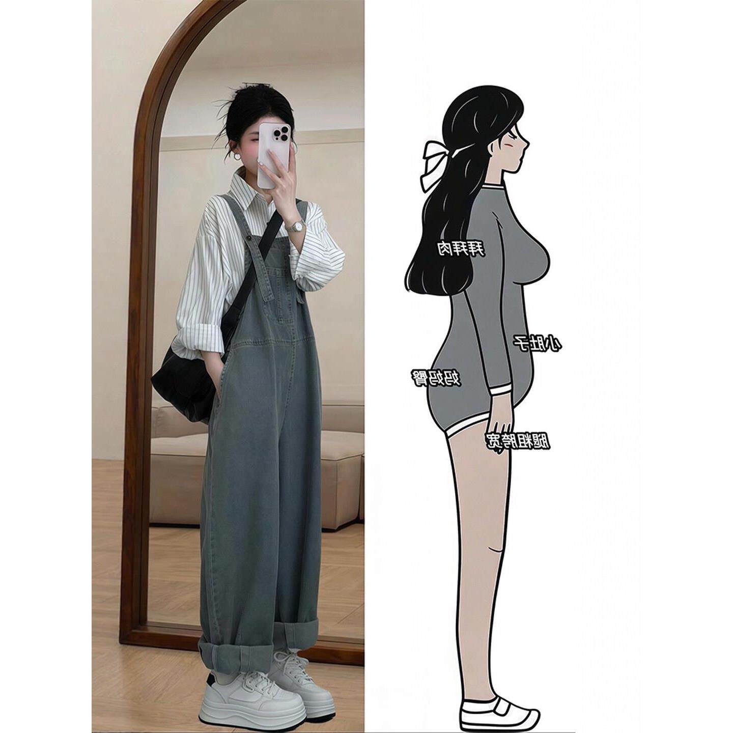 两件搭感一整套连体胖女高级早春衬衫大码穿mm套装韩系背带裤条纹