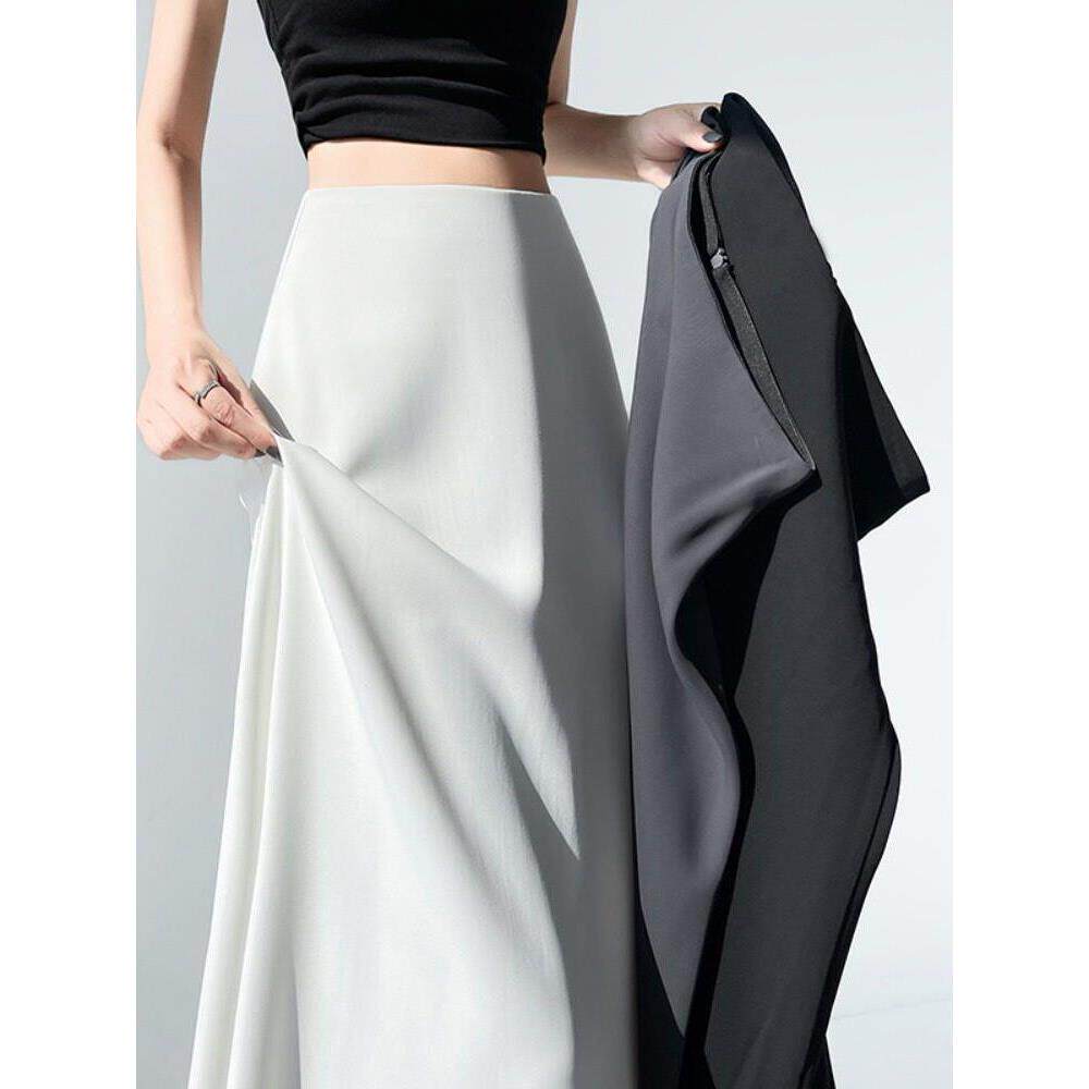 a夏季高腰女2026冰丝新款摆半身裙长裙裙西装显瘦垂感字白色伞大