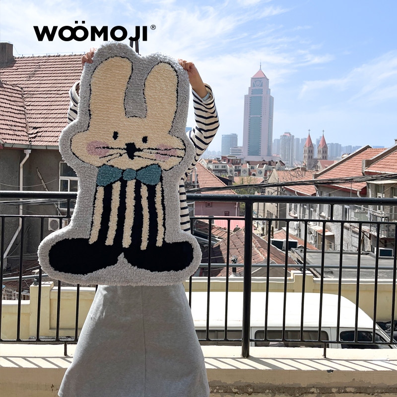 WOOMOJIx画画的焦太狼小兔子地毯客厅沙发卧室床边艺术脚垫可爱