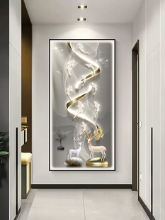 Led带灯轻奢入户进门玄关装饰画竖版简约现代走廊过道九鱼图挂画